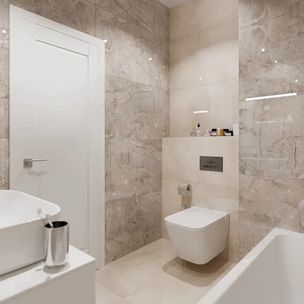 Достоинства плитки бежевого цвета в дизайне ванной комнаты