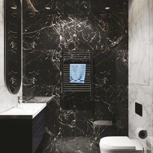 Дизайн туалета в черно белом цвете (65 фото)