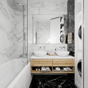 Готовые решения реальных интерьеров с плиткой в ванной комнате, на кухне, вгостиной и других помещений - КЕРАМ МАРКЕТ® в Москве.