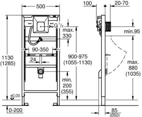 Инсталляция для писсуара grohe rapid sl с креплением 38803001